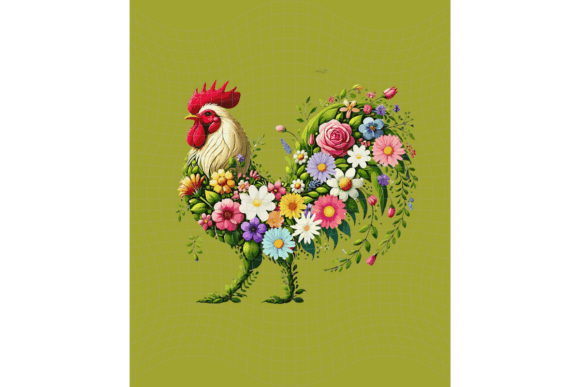 Floral Rooster Graphic: Spring Chicken Design for Crafts
