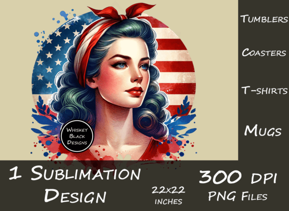 Retro Americana Girl Graphic: A Patriotic Design Asset