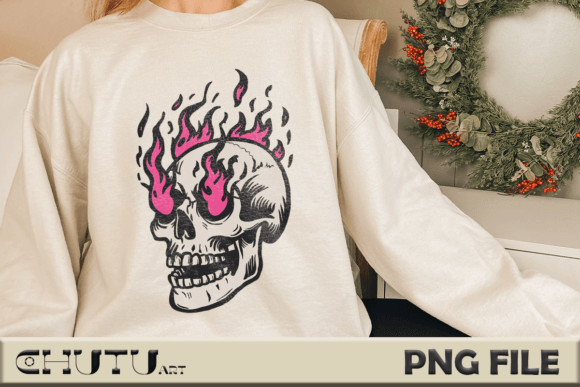 Unleash Your Edge: The Flaming Skull Pink Fire Graphic