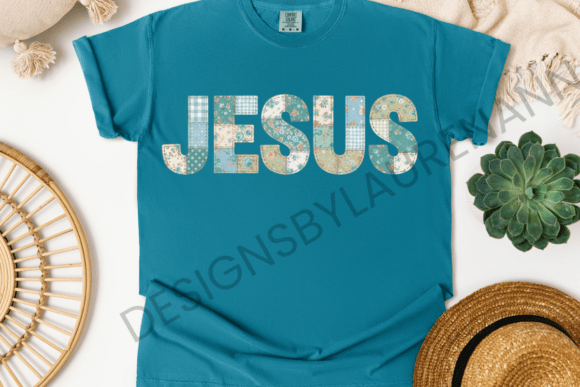 Unpacking the Jesus Blue Patchwork Style Graphic